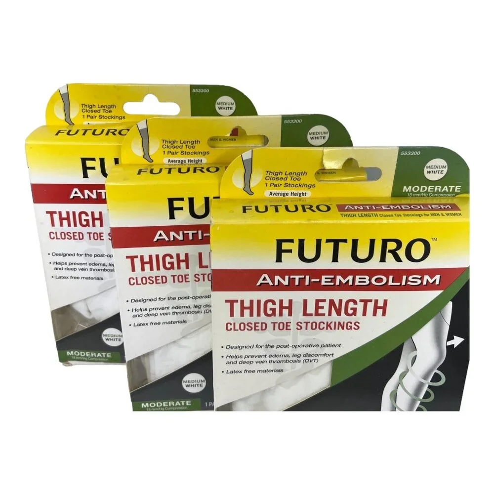 Futuro M White Anti Embolism Thigh Length Stocking Closed Toe‎ 55300  3 Pack